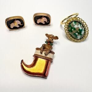 Lot of Costume Jewelry Gerry's Poodle Brooch, Green Scarf-Clip, Hickok Cufflinks